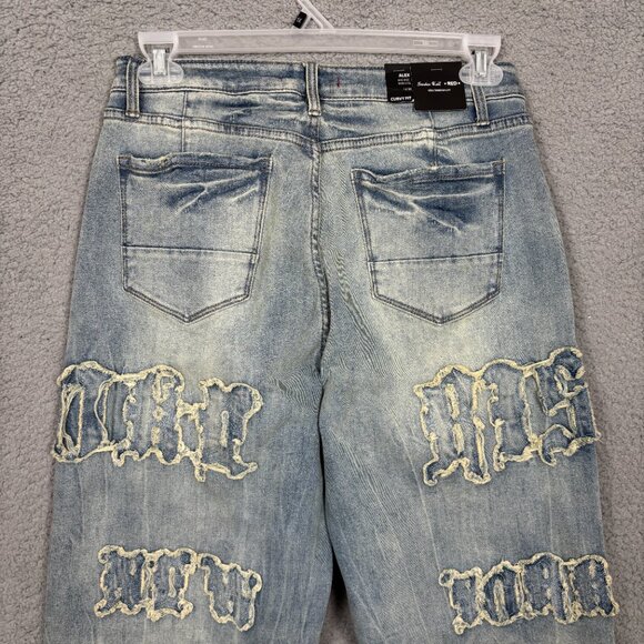 Smoke Rise Red Women's Wide Leg Jeans Distressed Grunge Curvy Fit 13/30 Blue NWT - Picture 5 of 12